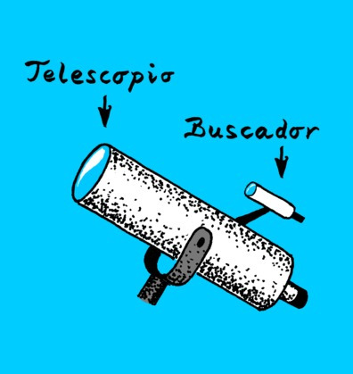 Dibujo de un telescopio astronómico con el buscador