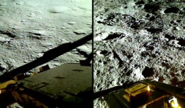 Imágenes antes y después del salto de la misión india en la Lunaikram en el suelo lunar