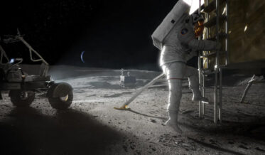 Representación artística de un astronauta en la Luna