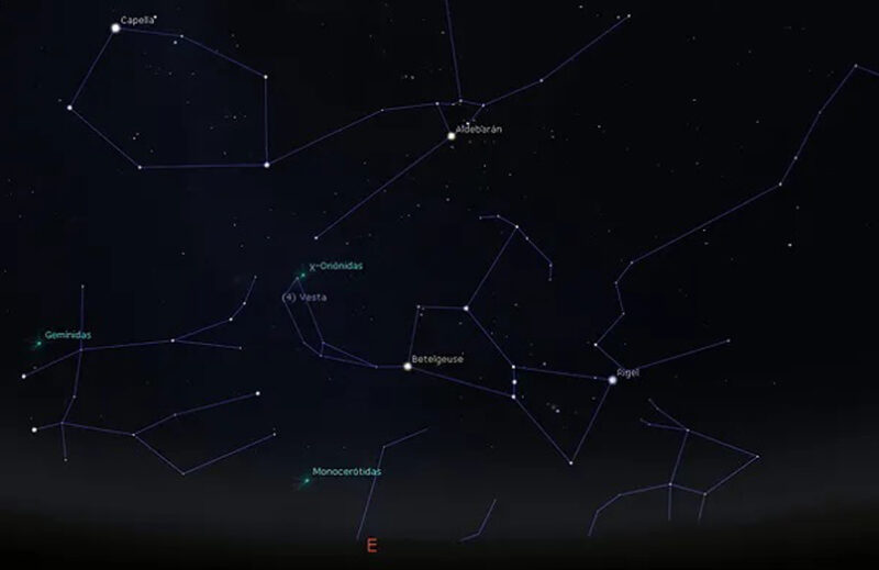Las constelaciones protagonistas del invierno son Orión, Tauro, el Can Mayor y Géminis. Imagen: StarBlink realizada con Stellarium