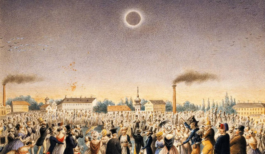 Pintura de Johann Christian Schoeller, la gente se congrega en Viena para contemplar uno total de Sol el 8 de julio de 1842. / Wikimedia Commons.