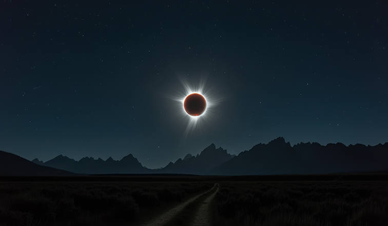 Low angle view of eclipse against clear sky at Grand Teton National Park.