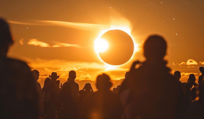 Silhouettes of People Witnessing a Solar Eclipse.