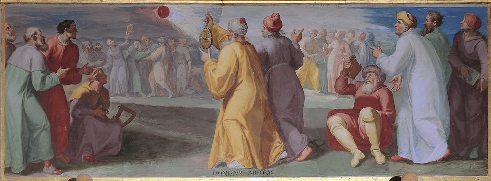 Pintura de Dionisio Areopagita observando el eclipse de la crucifixión